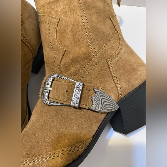 Zara Buckled Cowboy Suede Booties zipper Sz 7.5 - Picture 8 of 13